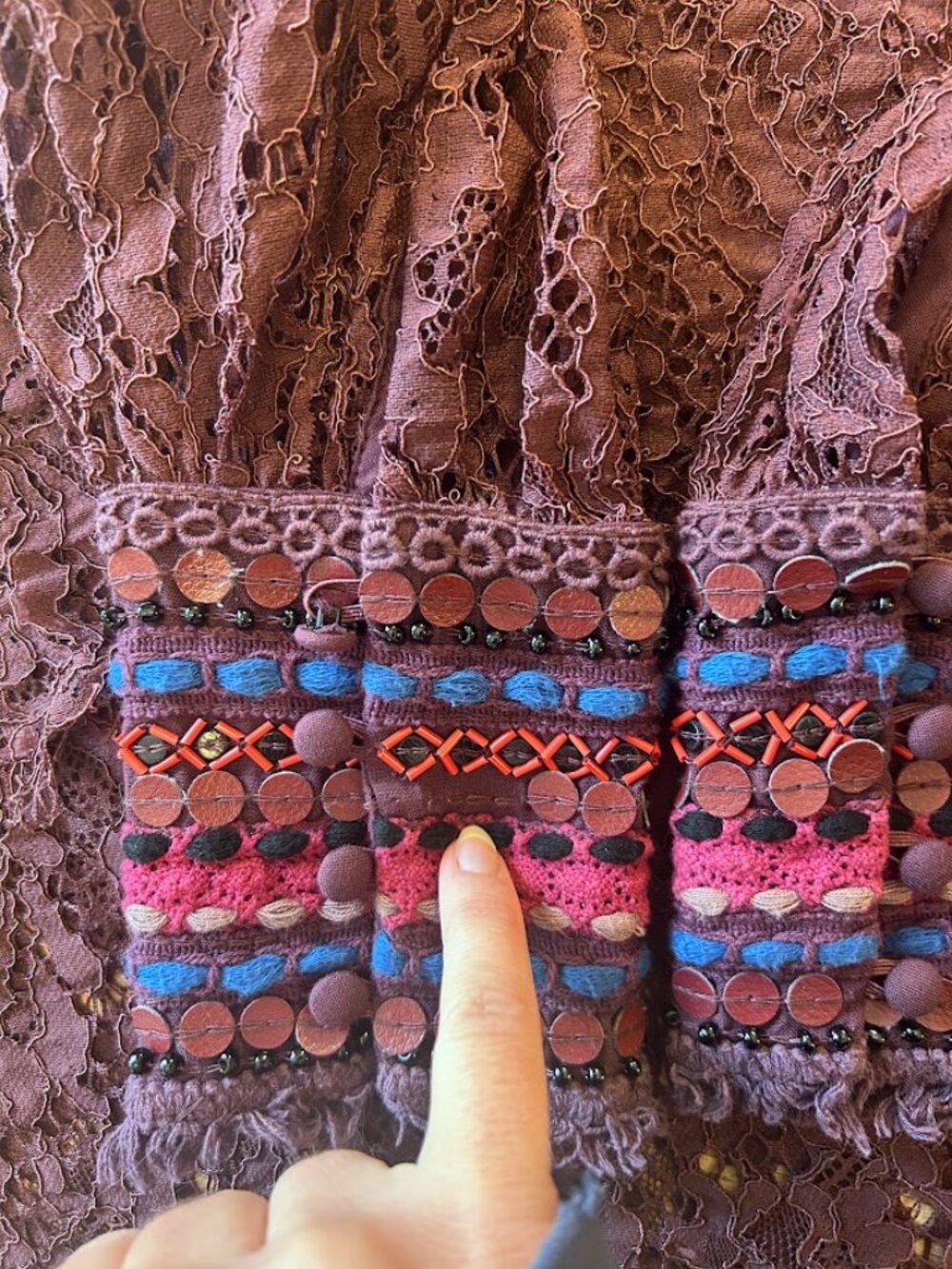 Bl^nk London Anthropologie Purple Lace Beaded Cuff Top XS Boho India - Picture 11 of 12